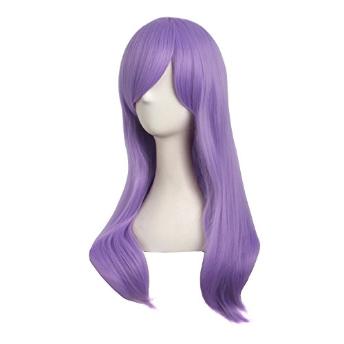 Image of MapofBeauty 24 Inch Long Side Bangs Wavy Curly Party Wig, Light Purple | 60 cm Cosplay Wig