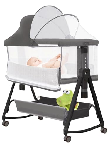 Image of Jestonten Baby Bassinet Bedside Sleeper for Baby, 7 Height Adjustment Bedside Bassinet for Newborn, Sturdy Bassinets Co-Sleeper with Wheels and Soft Mattress