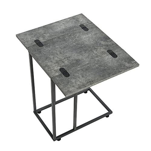 Household Essentials Jamestown Extendable C-Shaped For Accessiblity Side End Table Rustic Slate Concrete And Black Metal, 19D X 24W X 19H In #TOP4