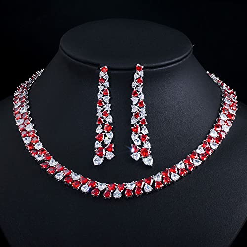 Juegos de joyas para boda con gargantilla de corazón rojo para deslumbrar en tu fiesta