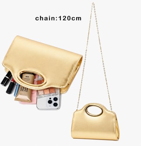 Image of Top Metal Handle Clutch Bags for Women, Evening Handbag Shoulder Crossbody Purse with Chain