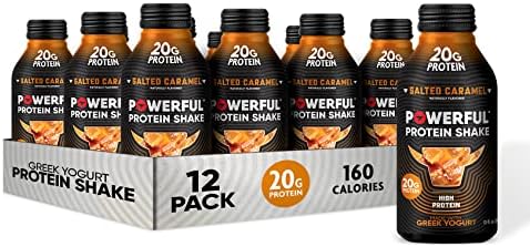 Powerful, High Protein Shakes, 20g Protein, Greek Yogurt, Low Carb, Gluten Free, Kosher, Ready to Drink (Salted Caramel, 12 oz, Pack of 12)