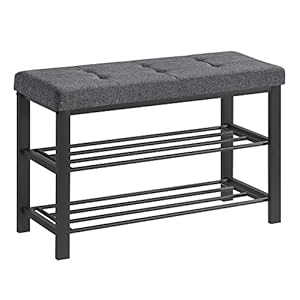 SONGMICS Shoe Bench, Storage Bench, Entryway Bench with Cushion, Shoe Shelf with Seat, Space-Saving, Modern Style, for Living Room, Bedroom, Hallway, Dark Gray and Ink Black ULBS57GYZ