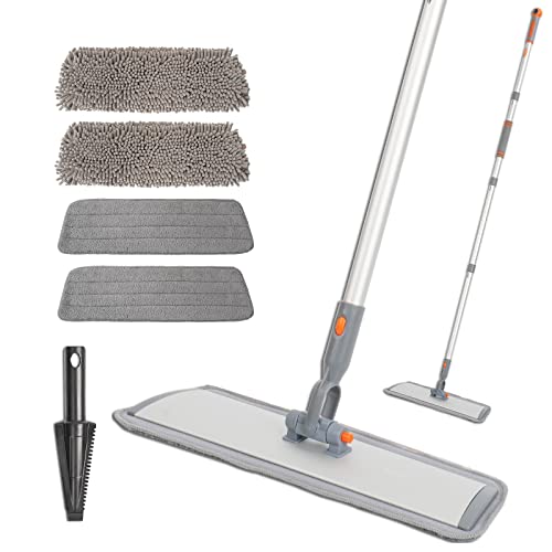 Eazer 18'' Microfiber Flat Mop For Floor Cleaning, Dry Wet Hardwood Dust Mops For Wood, Vinyl, Laminate, Tile, Marble Floor, 62-Inch Aluminum Mop With 4 Washable Chenille & Microfiber Pads #TOP25