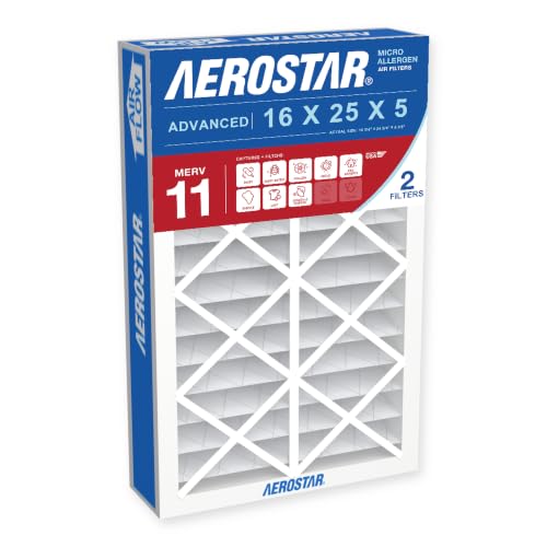 Image of Aerostar Air Filter 16x25x5 MERV 11 AC Filter, HVAC, Furnace Filter, 2 Pack