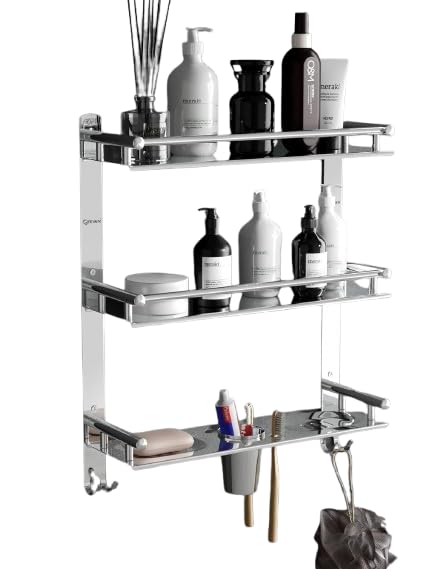 FERIO 3 Tier Bathroom Shelf for Wall Stainless Steel Bathroom Shelf & Bathroom Organizer Wall Mounted Bathroom Rack/Shelf for Bathroom Accessories (Silver, Pack of 1) (B0D9BW53CX) Amazon Price History, Amazon Price Tracker