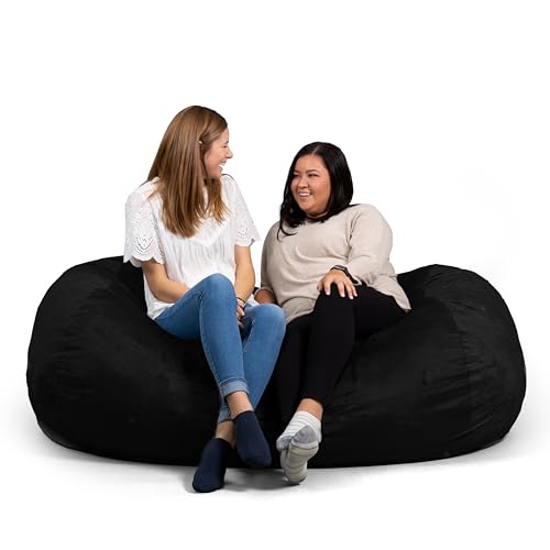 Big Joe Fuf Media Lounger Foam Filled Bean Bag Chair with Removable Cover, Black Plush, Soft Polyester, 6 feet Giant