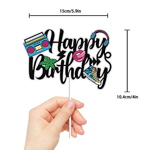 80’S 90’S Happy Birthday Cake Toppers Retro Hip Hop Theme Totally 1980S 1990S Party Decorations Born In The 80'S 90’S Decade Throwback Party Supplies #TOP1