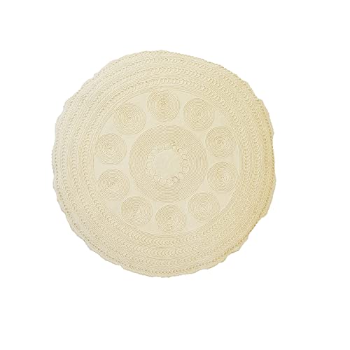 PETIT ALO Cojín Redondo con Relleno Beige Bordado Ganchillo 40 cm Cojín con Relleno Incluido Decorativo Circular para Habitación Salón o Jardín Cojín Ibicenco
