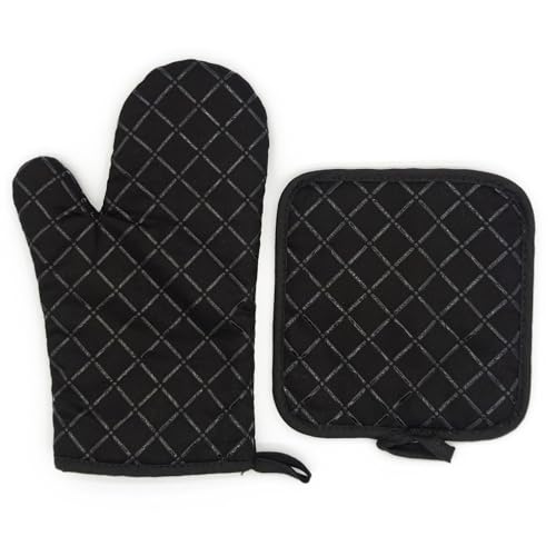 Juego de dos almohadillas aislantes térmicas de silicona, resistencia a altas temperaturas, antideslizante, almohadilla aislante térmica negra + guantes negros