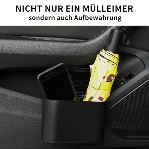 Coztie Mülleimer Auto mit 105 Stück Müllsäcke, Automülleinmer, Mülleimer Klein, Automülleinmer Mit Deckel, Accessoires für Familie Büro Küche Autos Vordersitz Zubehör 15,5 x 6,5 x 14 cm Schwarz