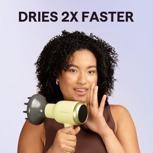 Image of Wavytalk Hair Dryer with Diffuser, Blown Away Ionic Hair Dryer for Curly Hair with Comb, 1875W Fast Drying Blow Dryer with Ceramic Technology, 3 Attachments for All Hair Types, Light and Quiet, Green