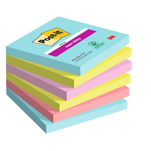 Post-It Notas Super Sticky Colección Cosmic, Paquete de 6 Blocs de Notas, 90 Hojas por Bloc, 76 mm x 76 mm, - Para Listas de Tareas y Recordatorios