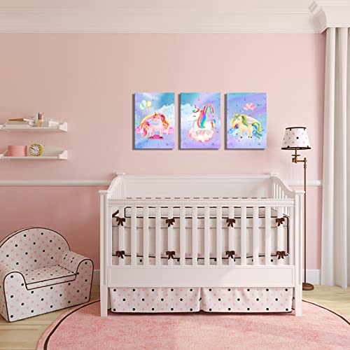 Yuanand Unicorn Wall Art Girl's Bedroom Decor - Rainbow Canvas Pictures For Kids Nursery Home Decor - Watercolor Framed Posters Paintings #TOP3