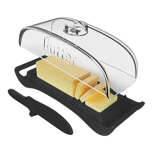 de mantequilla transparente con tapa | 2 en 1 caja de mantequilla con esparcimiento de mantequilla | Recipiente de almacenamiento de gran capacidad con tapa y esparcidor transparente, mantenga fresco
