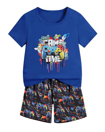 Kxuryueo Kids Boys Summer Outfit Set Graphic Tee Printed and Shorts 2 Piece Clothing Set Casual Clothes Size 7 8