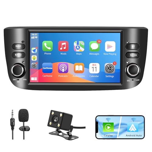 Autorradio para Fiat Punto (2010-2016) y Linea (2012-2015) con CarPlay Android Auto Inalámbrico Bluetooth Pantalla Táctil GPS Espejamiento SWC