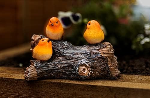 garden mile Robins on a Log Solar Light for Garden Outdoor Decorative Lighting Outdoor Solar Lights Light Up Bird Ornament Decking Patio Pond Decoration Solar Powered Resin Garden Pre-Lit Décor