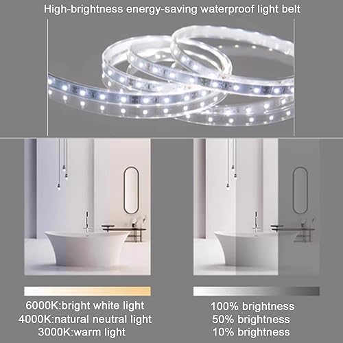 Miroir de salle de bain LED anti-ombre à intensité variable avec double bouton tactile