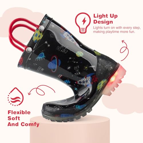 HISEA Kids Rain Boots for Boys Girls, Waterproof Lightweight Rain Boots Light Up by Steps for Water Beach Outdoor Playing (Toddler/Little Kid/Big Kid)3