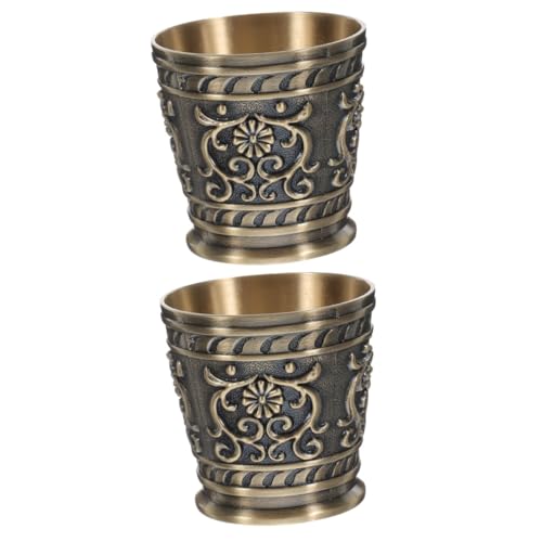 Amosfun 2 Pièces Verre à Liqueur En Bronze Calice De Vin Rouge Récipient à De Style Européen Tasse à Liqueur Onctueuse Imitation Tasses Anciennes Verres à Whisky Tasse à Thé Alliage