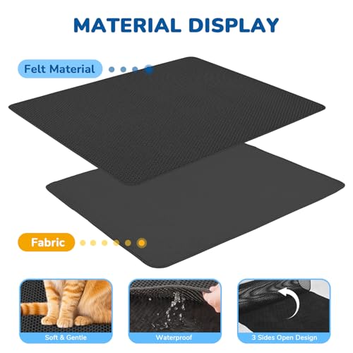 Image of BurgeonNest Cat Litter Mat 47 inch x 35 inch, Washable Urine-Proof Non-Slip Black