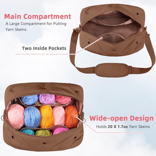 Image of MYBAGZIGN Crochet Bag Organizer for Yarn & Hooks, Large Capacity Yarn Storage Bag with Yarn Holder Holes, Portable Crochet & Knitting Bag for Crocheting on the Go, Craft Travel Bag Gifts for Women
