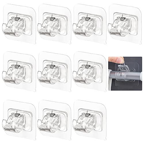 LIHIXIN Curtain Rod Bracket No Drilling, 10 PCS Self Adhesive Curtain Rod Holder Hooks, No Drill Curtain Rod Brackets for Home Bathroom Kitchen and Hotel Use (Transparent)
