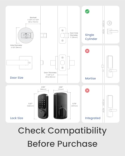 DESLOC Smart Door Lock B200, Smart Deadbolt Lock, Keyless Entry Door Lock, Fingerprint Smart Lock, Smart Locks for Front Door, App Control, Touchscreen Keypad Deadbolts,12-Month Battery, BHMA Grade3 thumbnail 6