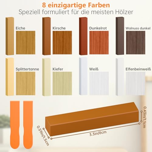 10 Stück Hartwachs Reparaturset, Große speicherkapazität Laminat reparaturset mit Hoher Härte, zum Entfernen von Kratzern und Löchern in Holz, Vinyl, Parkett, Fliesen, Möbeln, Arbeitsplatte