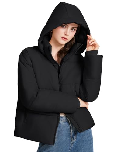 Yimoon Womens Cropped Puffer Jacket Winter Warm Quilted Jacket Short Puffer Coat with Removable Hood