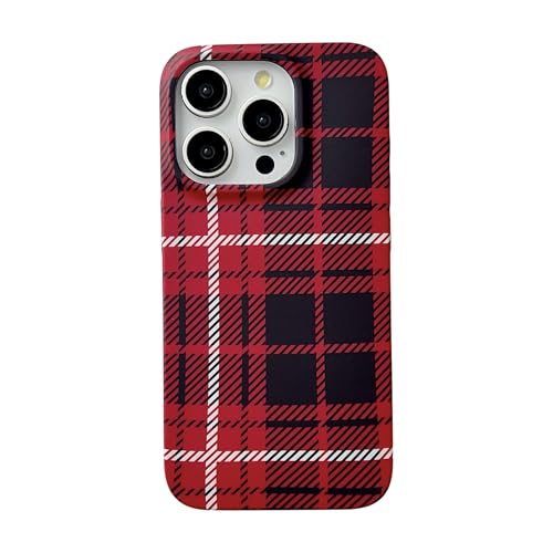 Coque Noël iPhone 16 Pro motif carreaux taran rouge, idée cadeau en silicone fin