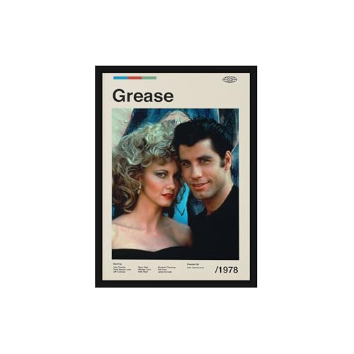 Image of BLINKART Grease (1978) Movie Poster Frame 12x18 Inch | Premium 300 GSM Paper Wall Print | Mid Century Vintage Film Artwork for Home, Bedroom, Living Room, Office | Framed Photo Decor