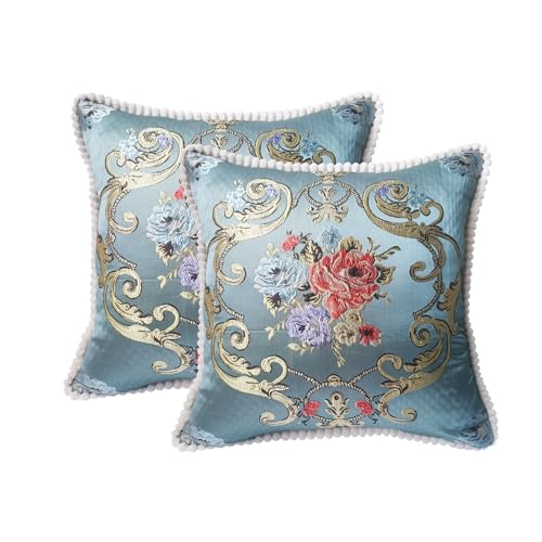 SZHELEJIAM Pillow Cover 18x18 Set of 2,Embroidered Jacquard Throw Pillow