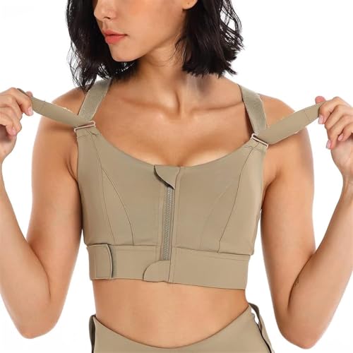 Image of Women's High Impact Sports Bra with Zip Front High Support Wireless Adjustable Plus Size for Large Breasts