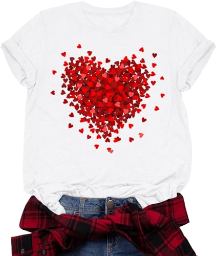 Image of Valentines Shirts for Women Valentine Love Heart Printed Graphic Tshirt Cute Girls Casual Top