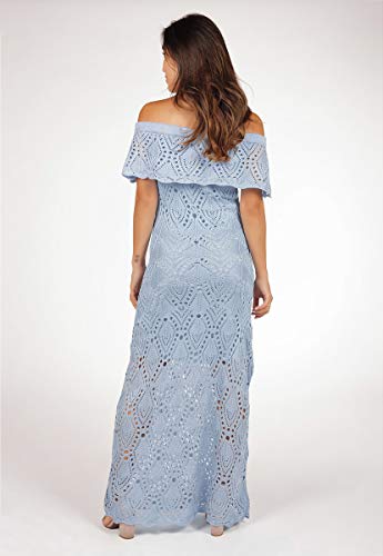 Vestido Bella Store Longo De Tricô Pala Ombro a Ombro Feminino Cor:Azul;Tamanho:Único;Gênero:Feminin