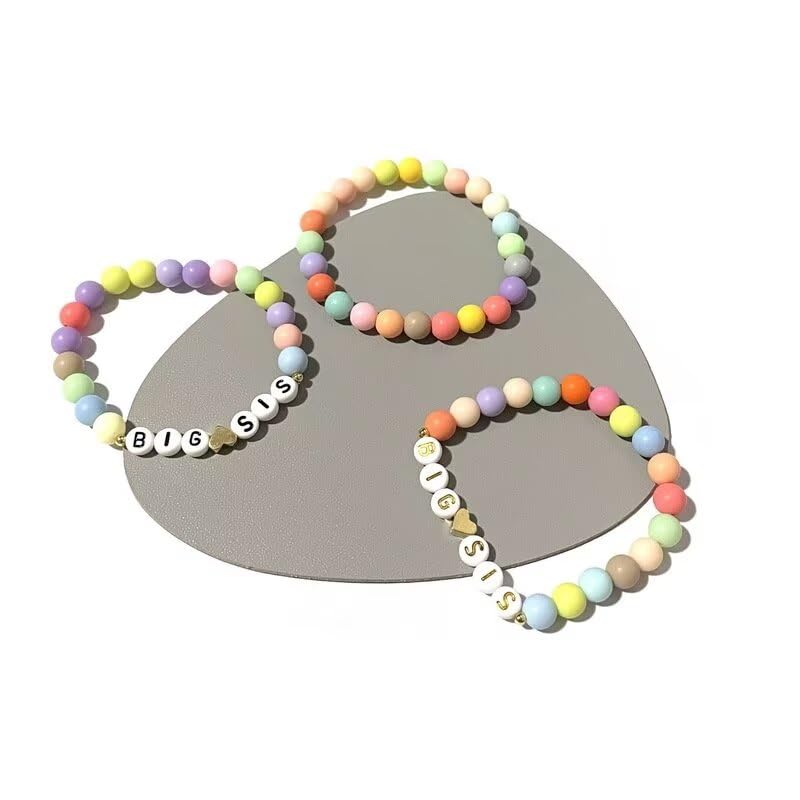 Image of Colorful Big Sister Bracelet Little Sister Bracelet Letter Beads and Heart Beads Bracelet Y2K Jewelry Gifts for Women