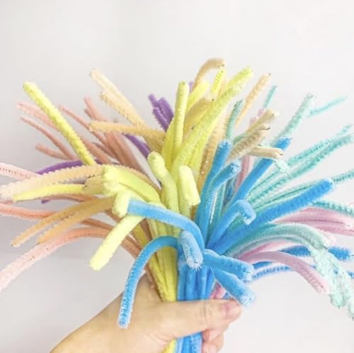 Image of 100 Pcs Pastel Pipe Cleaners, Fuzzy Chenille Stems, Fuzzy Sticks Pipe Cleaners Craft Supplies for DIY Arts Crafts Project