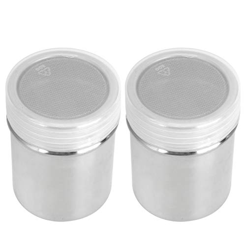 ANKROYU Powder Dredger Powder Shaker Powder Sifter 304 Stainless Steel Seasoning Shaker for Kitchen Cooking Home Office Use Silver 6 x 8cm 2Pcs
