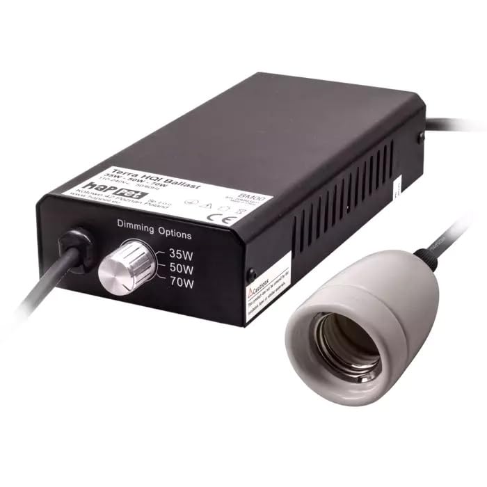 Happet Terra Metal Halide Ballast 35 W – 70 W – Ballast variable avec variateur pour lampes de terrarium HQI, tension stable, protection contre les...