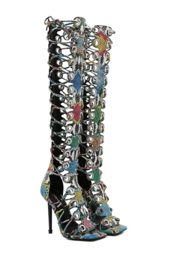 Image of STUPMARY Women Peep Toe Sandals Cut-outs Cross-tied Lace Up High Heeled Gladiator Sandals Zipper Over The Knee Bootie Summer
