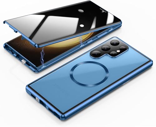 Coque Samsung S24 Ultra 5G étui magnétique verre trempé housse antichoc bleu