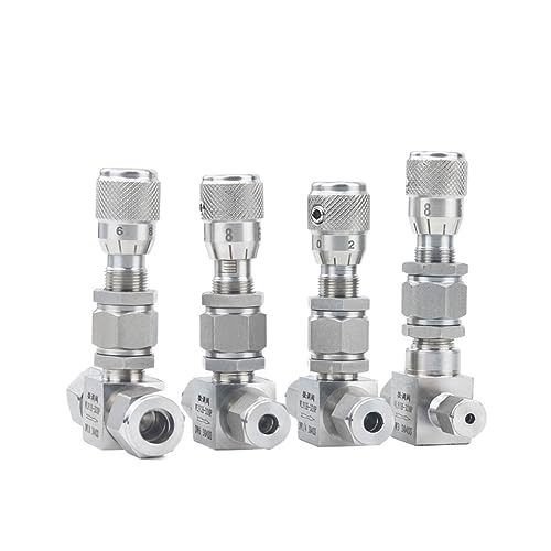 Vanne à pointeau coudée 1/4 compression inox 304 contrôle micrométrique
