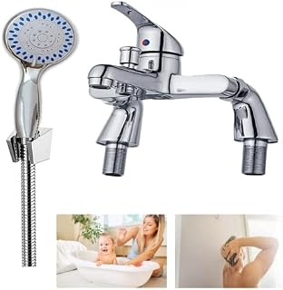 Mixer Tap with Shower Head, Solid Brass Bathroom Set with 3 Adjustable Spray Waterfall Chrome Sink Mixer Tap, Single Lever Deck Mount Bath Filler Tub Mixer Tap with 150cm Long Hose