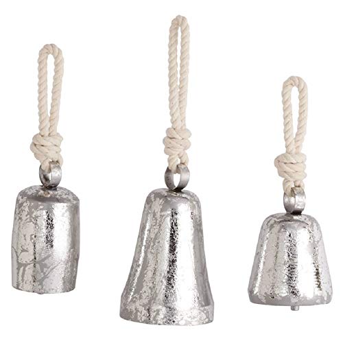 Set of 3 Silver Metallic Foil Jingle Bells, Approx 4" x 2 1/2".