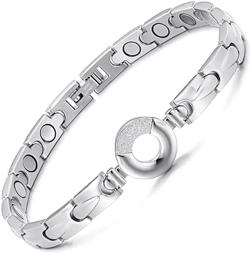 RainSo Womens Elegant Titanium Steel Health Magnetic Therapy Bracelets Pain Relief for Arthritis Adjustable (Silver)