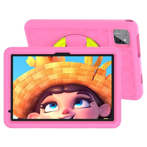VASOUN 10 Zoll Kinder Tablet mit Gehäuse, Android 14 Tablet, 5G WiFi, 128 GB ROM, Dual Kamera, 8000mAh, Kindersicherung, Kindersoftware Vorinstalliert, Pädagogisch (Rosa)
