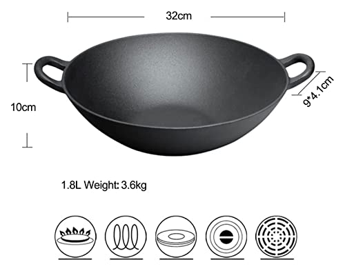 Wok de hierro fundido con tapa de madera 33 cm miniatura 3