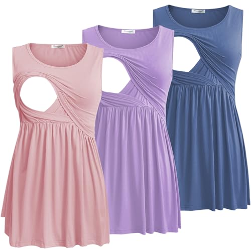 Image of Bearsland Women's Maternity Nursing Tank Tops Sleeveless Scoop Neck Breastfeeding Shirt Pregnancy Clothes